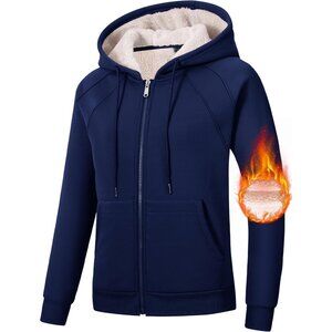 Women's Fleece Zip Up Hoodie Sherpa Lined Winter Jacket with Pockets Large